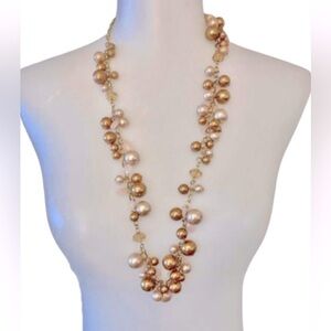 LOFT Pearl Beaded Necklace Gold Chain Baubles Sautoir Long Necklace Cluster Y2k